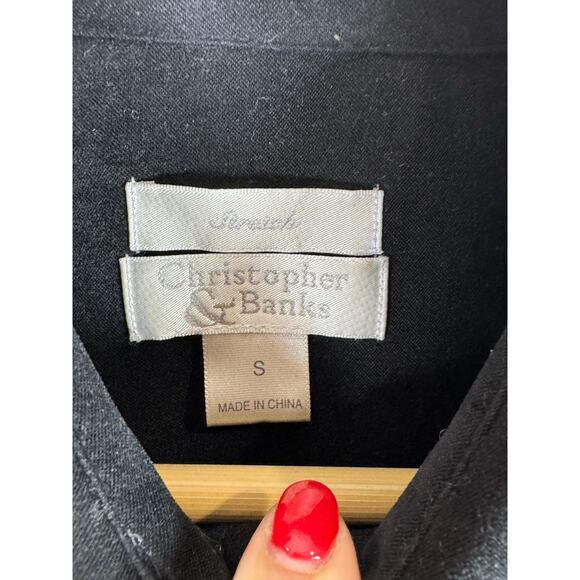 VTG Christopher Banks Womens Shacket Top Black Button Down embroidered Snowflake - Picture 7 of 12